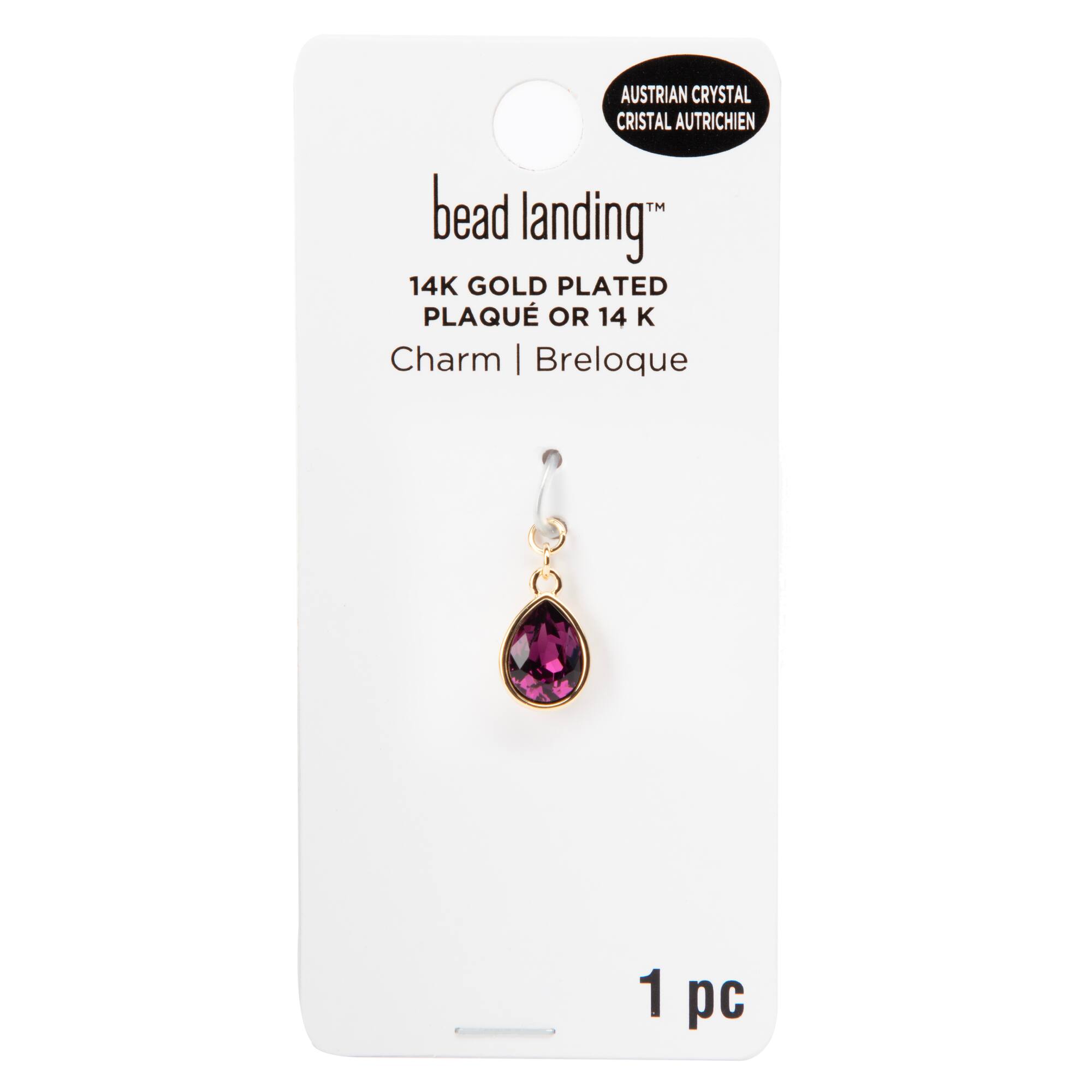 12 Pack: 14K Gold Plated Amethyst Austrian Crystal Pear Cut Charm by Bead Landing™